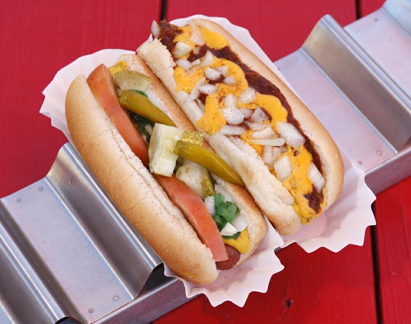 Chicago Dog (left) and Detroit Dog at The Original Scoop Dog on John F. Kennedy Boulevard in North Little Rock 