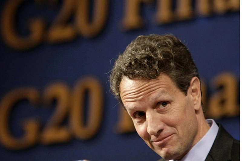 Treasury Secretary Timothy Geithner listens to a question Saturday at a news conference during the Group of 20 meeting in Gyeongju, South Korea.


