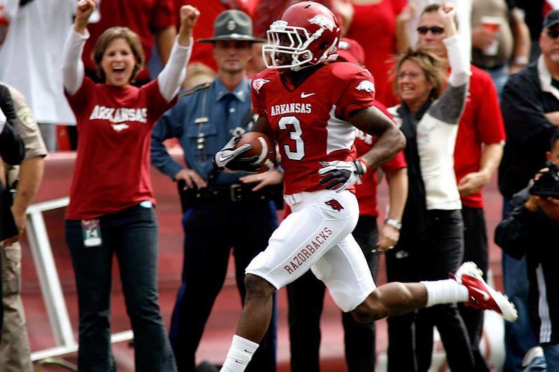 Arkansas wide receiver Joe Adams’ 97-yard punt return for a touchdown Saturday broke a 47-year-old school mark set by Ken Hatfield, who had a 95-yard punt return for a touchdown in the Razorbacks’ 56-7 victory over Tulsa on Oct. 28, 1963. 