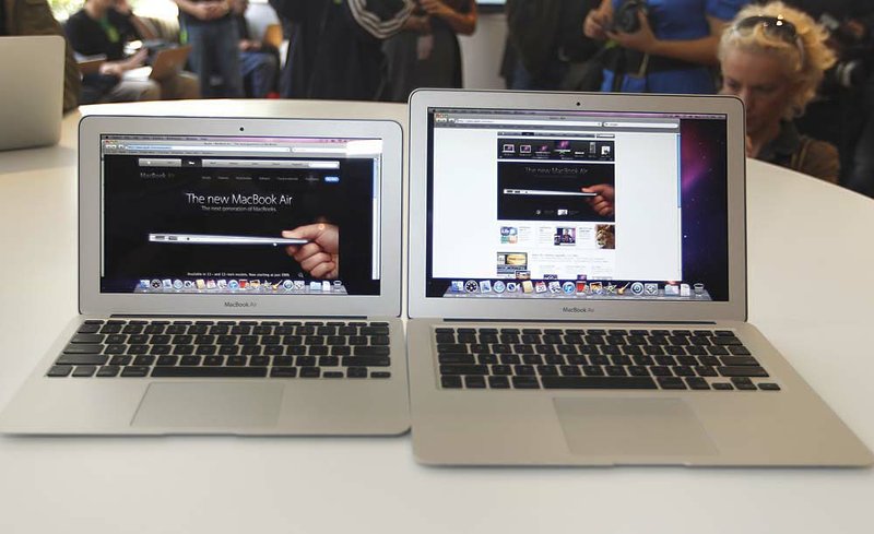 The MacBook Air 13.3- and 11.6-inch laptops are displayed last week at Apple’s headquarters in Cupertino, Calif. 
