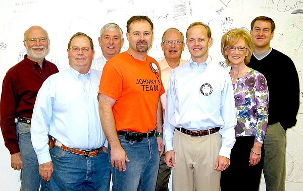 Officers for the Gravette Kiwanis Club for the 2010-2011 year were installed in a ceremony held the evening of Sept. 30. From the left, Dan Yates, secretary; Rickie Stark, director; Robert Kelley, director; Zane Vanderpool, director; Malcolm Winters, treasurer; Bryan Johnson, president; Dr. Andrea Kelley, president-elect; and Jake Haak, director.