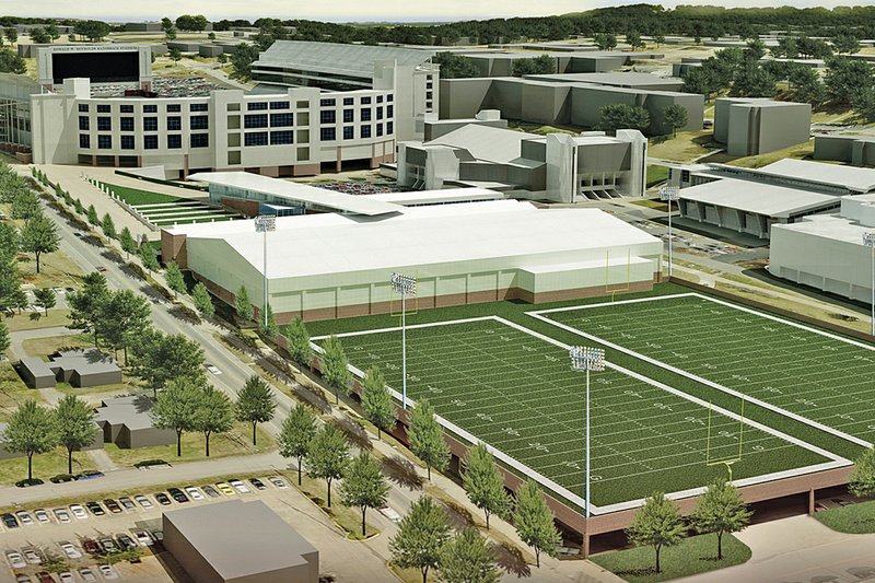  An artist’s rendering of the proposed new football complex south of Reynolds Razorback Stadium. 
