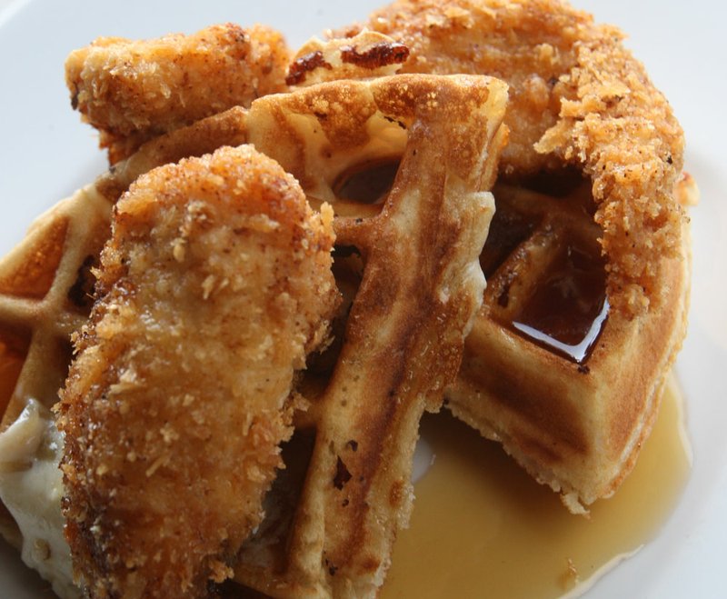 Chicken & Waffles With Orange-Pecan Butter and Maple Syrup small plate at Union Bistro, 3421 Old Cantrell Road, Little Rock.