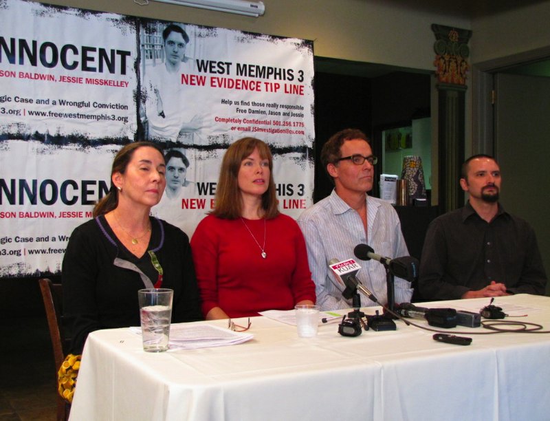 Capi Peck, Lorri Davis, Brent Peterson and John Hardin speak during a news conference Thursday in Little Rock.