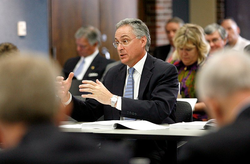 Dr. Daniel Rahn, University of Arkansas for Medical Sciences chancellor, speaks Friday to the University of Arkansas board of trustees on the Fayetteville campus.

 

