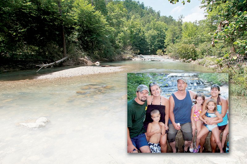 The Smiths and Basingers pose for a photo during their 2009 visit to the Albert Pike Recreation Area. The two families vacationed together there each summer. From left are Anthony, Candace and Joey Smith; Shane, Jadyn, Kinsley and Kerri Basinger. Not pictured is Katelynn Smith, then a baby, who stayed behind with her grandparents that year.
