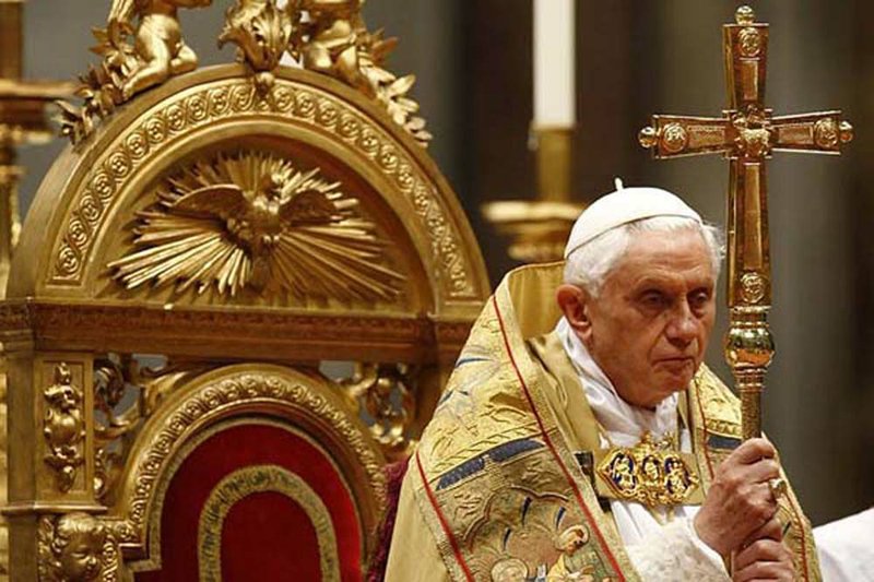 Pope Benedict XVI holds the pastoral staff Saturday during a consistory inside St. Peter’s Basilica at the Vatican.

