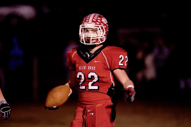 Steven Kehner, running back for the Glen Rose Beavers, prepares to run a play Friday night during the playoff game against the Fordyce Redbugs.