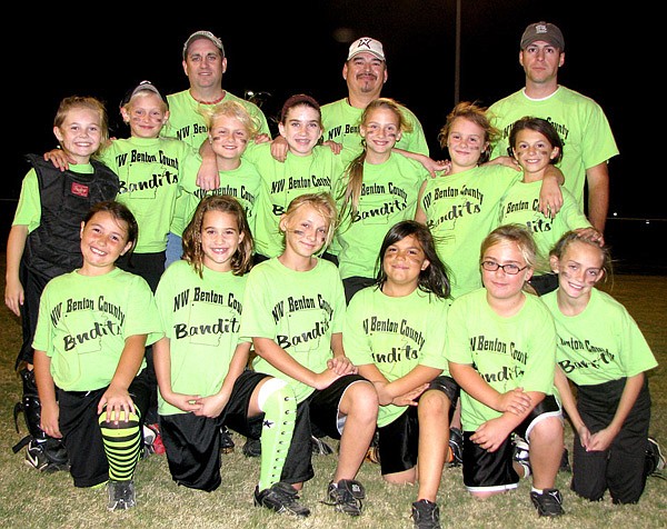 Pictured are Bailey Elmore (front, left), Mel Owens, Brittany Brewer, Abby Olvera, Hannah Cole, Lainey Bunch; second row, McKayla Hendricks, Jessica Bookout, Hannah Frakes, Lindsey Sharp, Brianna Osborn, Lexus Allen, Cally Kildow; and coaches Mike Bunch, Steve Glass and Tony Kildow.

