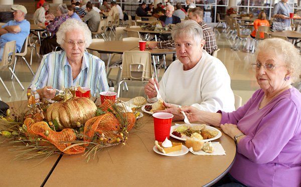 Community members enjoyed a full Thanksgiving meal Saturday at the Gravette High School cafeteria.
