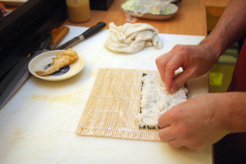 A chef of Igibon Japanese Food House prepares shusi in the restaurant in west Little Rock.