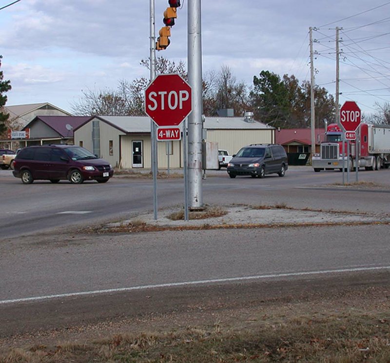 Traffic stops at the intersection of Arkansas 226 and Arkansas 18 in Cash. 