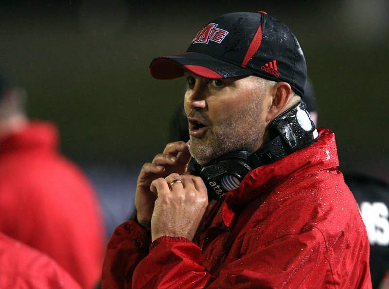 Arkansas State University Head Football Coach Steve Roberts watches the Red Wolves play Nov. 2 in Jonesboro.