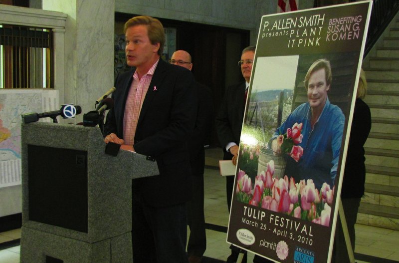 Television host P. Allen Smith speaks Monday at a news conference announcing the Plant It Pink Festival he is sponsoring next year in North Little Rock.