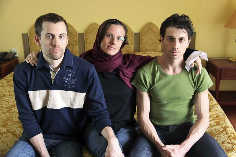 American hikers Shane Bauer Sarah Shourd and Josh Fattal, sit at the Esteghlal Hotel in Tehran, Iran. 