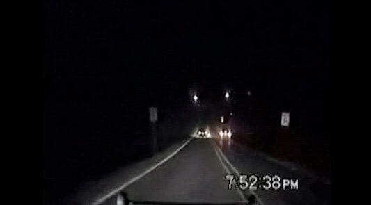 A still image from the video from a police cruiser's dashboard camera showing a high-speed chase on Jan. 20, 2010.
