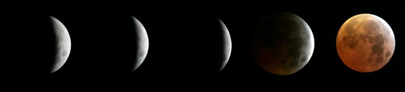 - This five picture combination shows various stages of a total lunar eclipse over Baghdad, Iraq, between 1:30-2:30am local time on March 4, 2007. Weather permitting, skygazers in North and Central America and a tiny sliver of South America will boast the best seats to this year's only total eclipse of the moon, scheduled for Dec. 20, 2010.