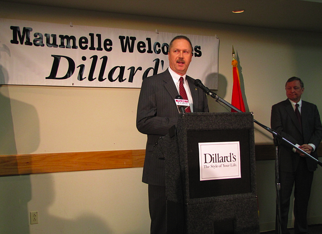 Maumelle mayor Mike Watson speaks during a news conference announcing Dillard's new Internet fulfillment center locating in his city.
