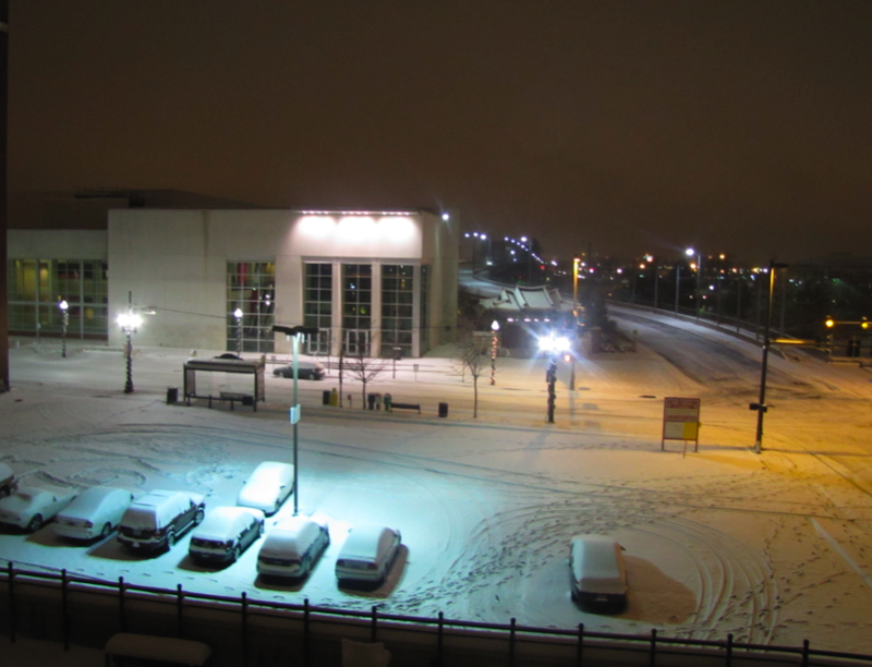 Snow covers downtown Little Rock early Monday morning.