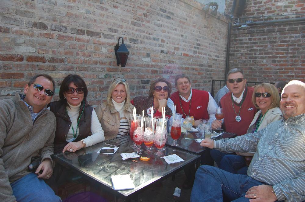 Jimmy and Traci Stephens of Clarksville, Amanda Estelle of Bentonville, Liz and Michael Barr of Clarksville Jerry Schmidt of Harrison, Wanda Hale of Harrison and Mark Estelle of Bentonville at Pat O'Brien's