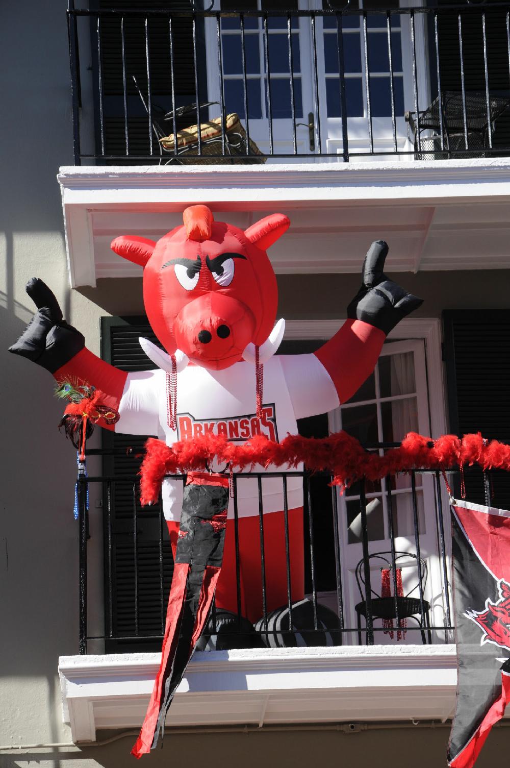Arkansas Democrat Gazette photo by Cary Jenkins

Many balconies with Razorback items
