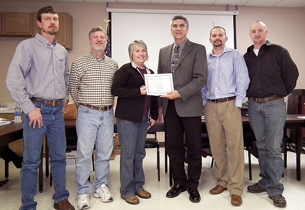 Superintendent Larry Ben presented Decatur School Board members with certificates of appreciation at Monday night's meeting for their service to the students of the community. January is school board appreciation month. Pictured are school board members Aaron Owens, Ike Owens, Darleen Holly, superintendent Larry Ben, Justin Thompson and Kevin Smith.

