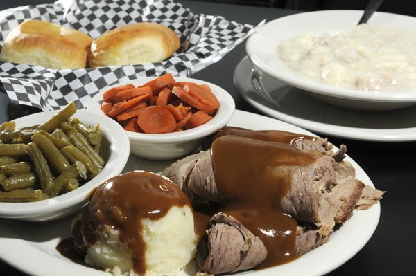 Lucy’s Diner in Rogers serves homestyle meals and is open 24 hours a day. Pictured here are the lunch special pot roast.