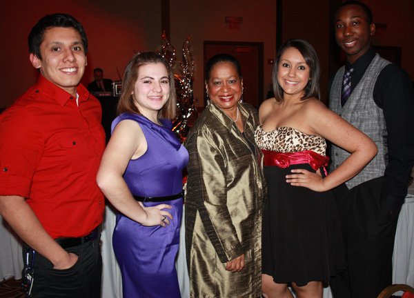 Edgar Barrales, from left, Jackie Sandoval, Barbara Loftin, Dania Herrera and Terrance Boyd enjoy the Crimson and Cream Couture.