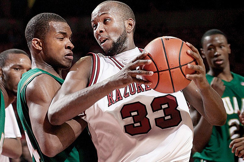 Arkansas forward Marshawn Powell (33) had plenty to say during Monday’s news conference in Fayetteville, as long as the discussion stayed away from his relationship with Razorbacks Coach John Pelphrey. “I can’t talk about it,” Powell said. 