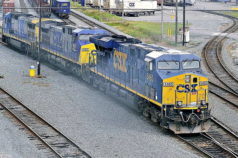 A CSX Corp. locomotive makes its way out of a rail yard in Jacksonville, Fla., in this file photo.

