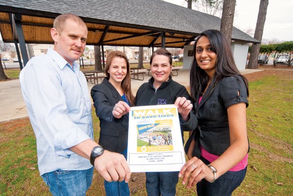 Scott Byrd, president of the University of Central Arkansas Student Nurses Association, and officers Mattie Harris, from left, Regan Hinchcliff and Poonam Patel, organized an Out of the Darkness Walk for suicide awareness/prevention. The event will be held at 10 a.m. Saturday, March 12, starting at the Crafton Alumni Pavilion on campus. More information is available at www.campuswalks.org.