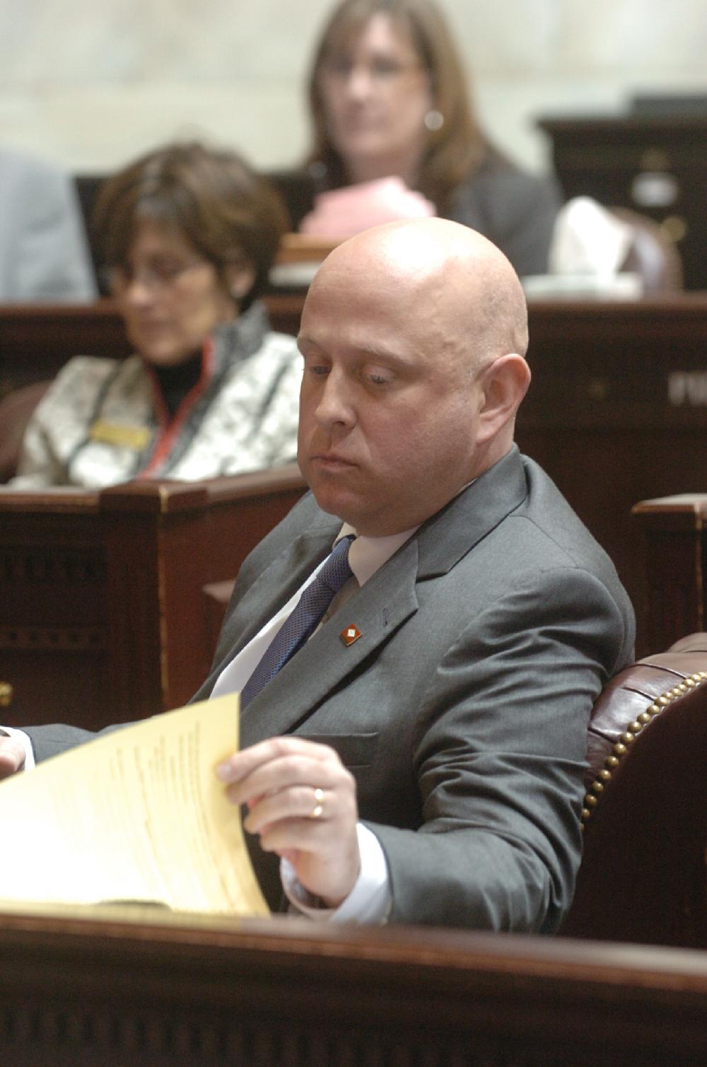 Arkansas Democrat-Gazette/STEVE KEESEE 3/8/11 State Rep. James McLean, D-Batesville, the House sponsor for Senate bill SB221, the Arkansas financial transparency act, listens to other House members speak for the bill Tuesday in the House chamber before passage.