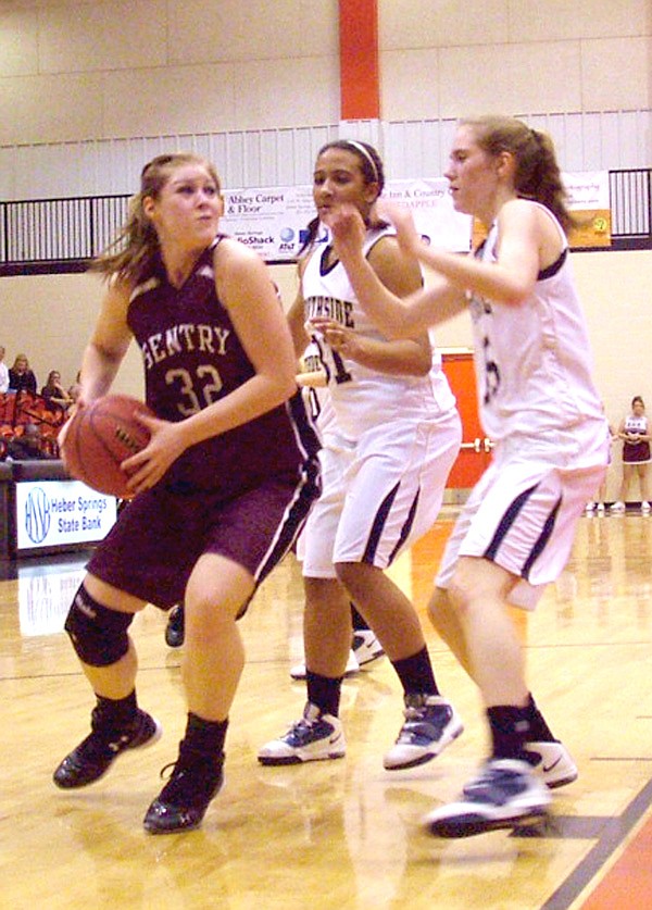 Gentry senior Terra Jones attempts to go up for a shot against Batesville Thursday at the state tournament.