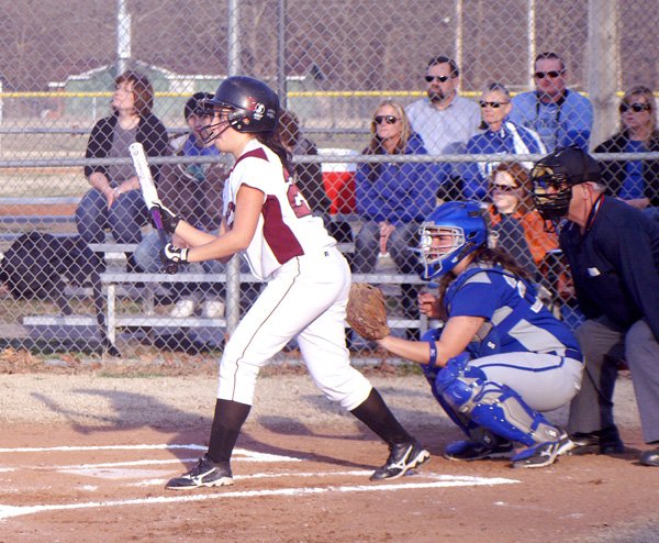 Gentry senior Metaya Snell prepares to bunt against the Rogers Royals in play on Thursday in Gentry.