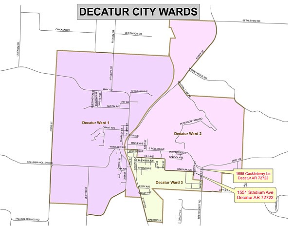 The above map shows the wards for city elections and specific addresses in question. Confusion over wards has led to a game of musical chairs on the city council.
