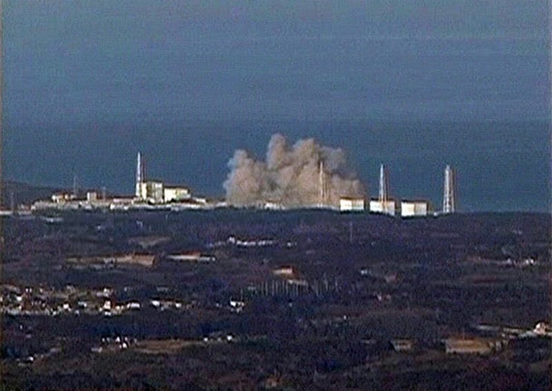 In this video image taken from NTV Japan via APTN, smoke raises from Fukushima Daiichi power plant's Unit 1 in Okumamachi, Fukushima prefecture, Japan, Saturday, March 12, 2011. The walls of a building at the nuclear power station crumbled Saturday as smoke poured out, and Japanese officials said they feared the reactor could melt down following the failure of its cooling system in a powerful earthquake and tsunami. 