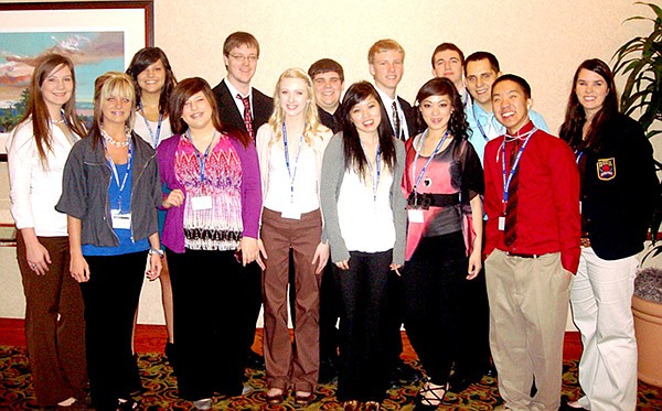 Gravette DECA student competitors included (not in order pictured): Megan Davis and Haley House, first place, sports and entertainment team; Christina Lovell and Amy Riles, first place, marketing communications team; Zack Heald, first place, buying and merchandising; and Jessica Price, individual fifth, business services.