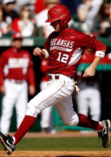 Bo Bigham scored on a sacrifice fly in the ninth inning Sunday, giving Arkansas a 5-4 win over LSU. The Razorbacks swept the three-game series. 
