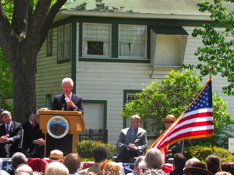 Former President Bill Clinton gives a speech Saturday during the dedication of his childhood home as a national park.