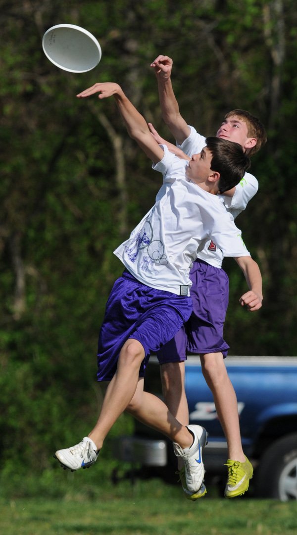 Hayden Hairston, front, and Cole Borgstadt vie for the disc Wednesday.