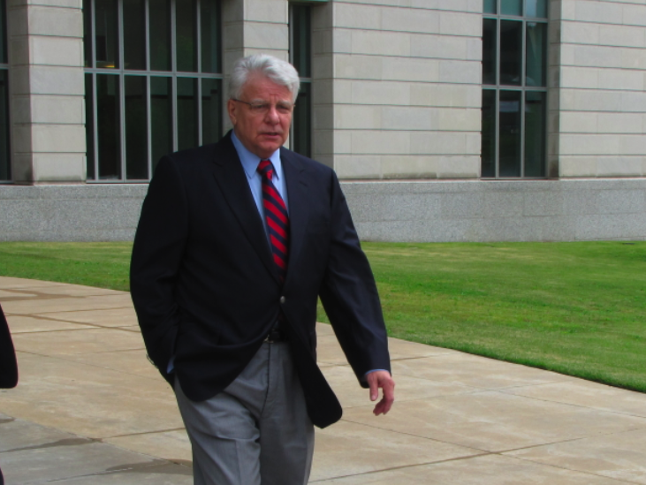 Cary Gaines leaves federal court Friday after being sentenced to 4 months in prison for conspiracy to commit wire fraud. He must report to prison by June 6.