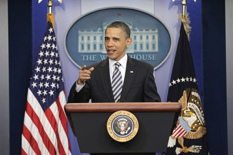 President Barack Obama gestures while speaking to reporters about the controversy over his birth certificate and true nationality, Wednesday, April 27, 2011, at the White House in Washington. 