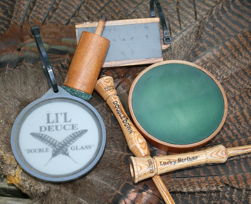  Arkansas Democrat-Gazette/BRYAN HENDRICKS
Slate calls are as versatile as box calls and come in a variety of designs. From left, the HS Strut Li'l Deuce Double Glass, a PGC Tree Call and a PGC Aluma Cutter
