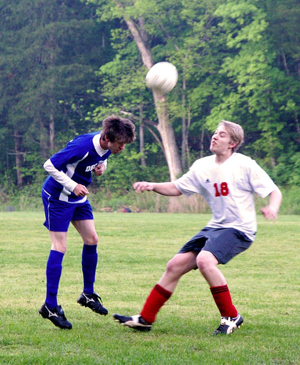 Mitchell Nelson used his head in the game against Eureka Springs on Thursday. Decatur beat Eureka 3-2 and qualified for the state tournament.

