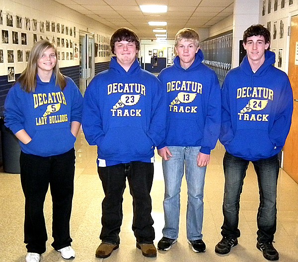 Four members of Decatur’s track team qualified for state championship, from left, Brittany Booth, Logan Jamison, Evan Owens and Trey Kell. 