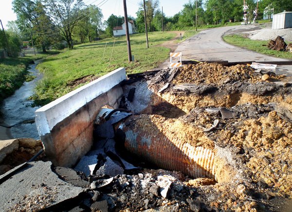 The bridge over Decatur Branch Creek on Second Street was destroyed by April flooding. 