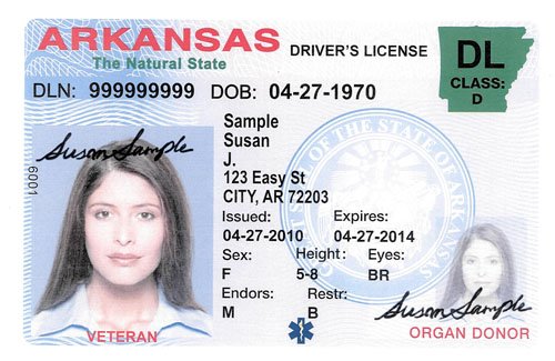 Sample drivers license with veteran status.