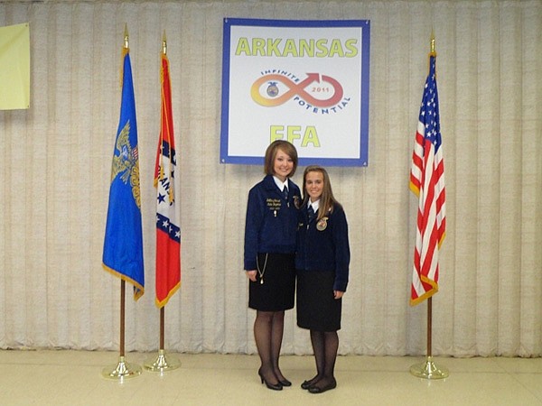 Lensey Watson (right), a senior at Decatur High School, with state FFA officer Brittany Richert, from Lincoln.
