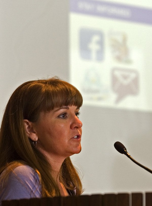 Julie McQuade, Fayetteville community outreach coordinator, details a new city website called Community Link during a presentation Tuesday at the Fayetteville Public Library. McQuade promoted Community Link as a resource exclusively for Fayetteville residents, featuring community events, city announcements and volunteer opportunities.