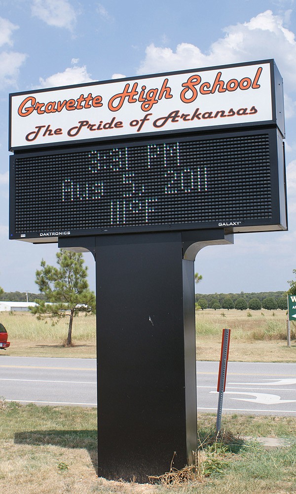 Although the temperature had been hotter — 114-degrees on Aug. 3 — this marquee at the Gravette School proves it didn't cool off much two days later.
